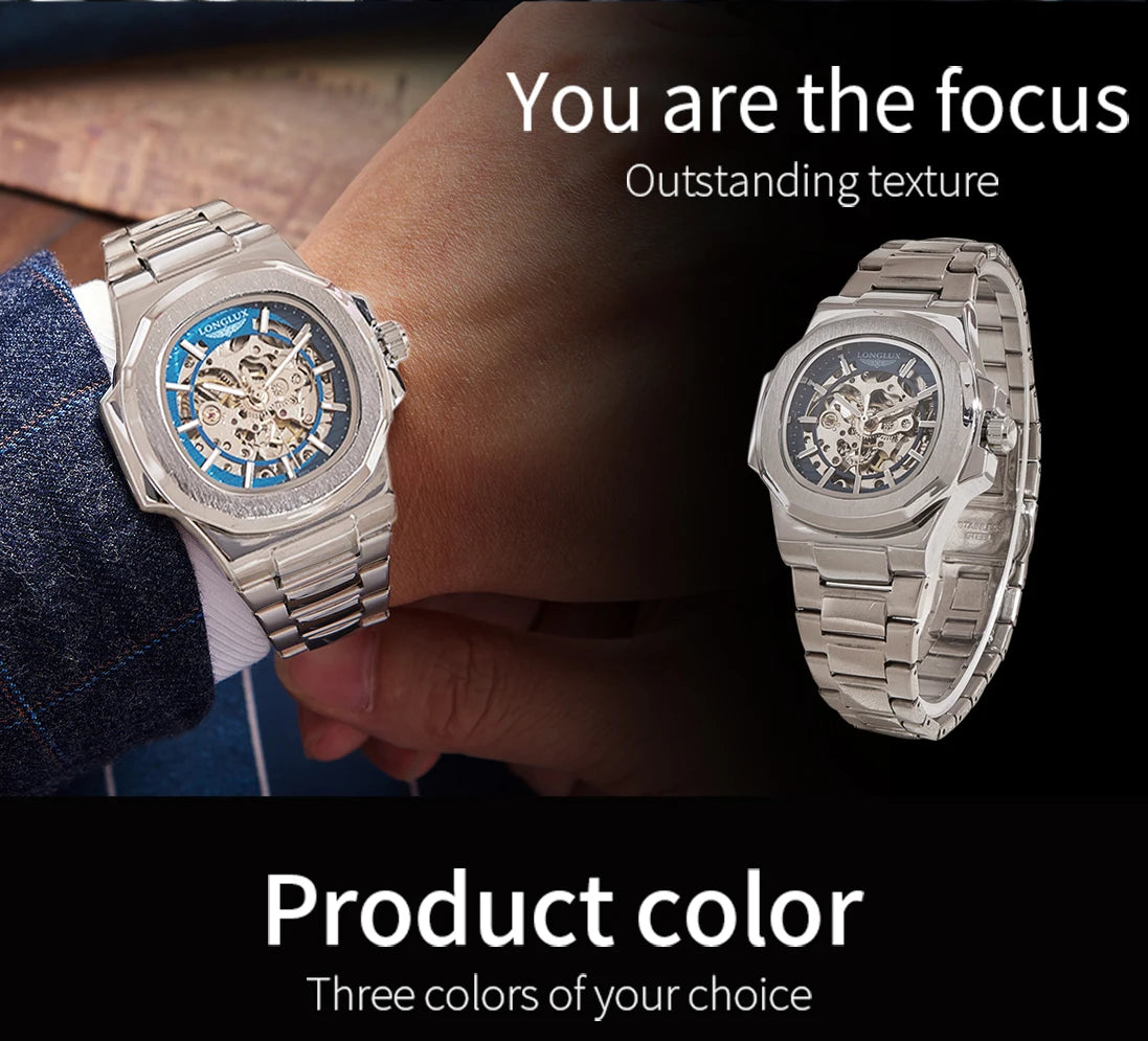 LONGLUX Men automatic mechanical watch luxury watches waterproof