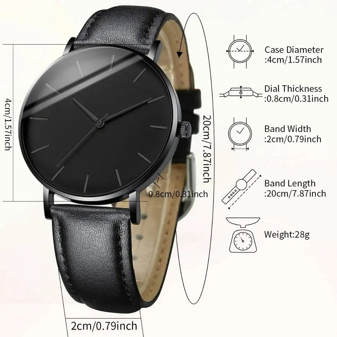 4/5PCS Fashion Leather Strap Men Business Watches