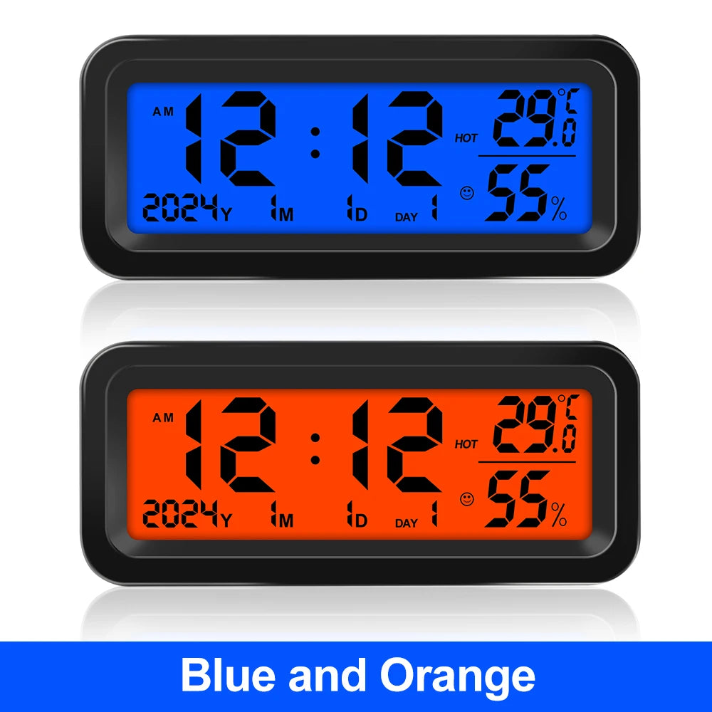 LCD Digital Car Clock Solar Power Temperature Humidity Gauge Backlight Automobiles Dashboard Clock Car Internal Accessories