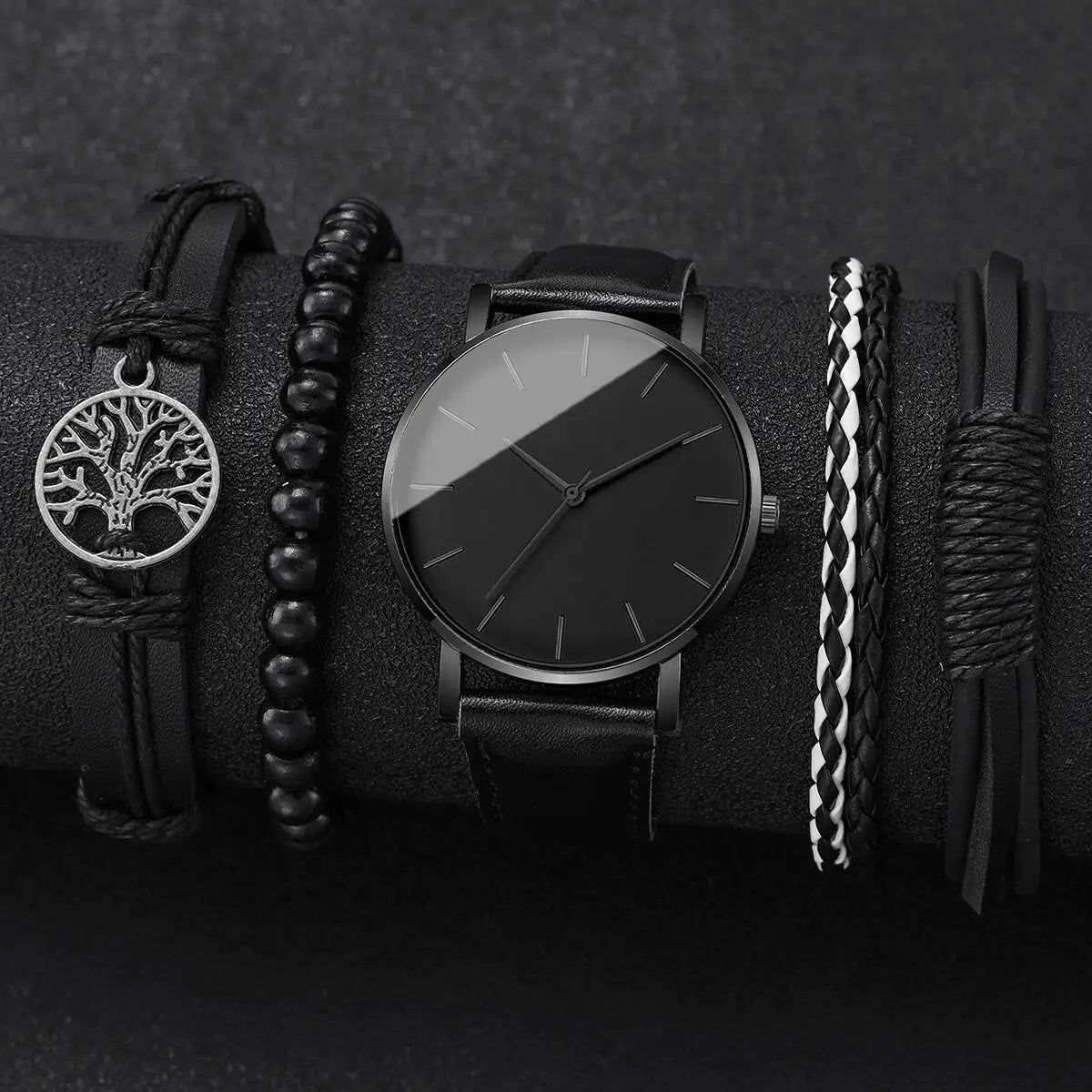 4/5PCS Fashion Leather Strap Men Business Watches