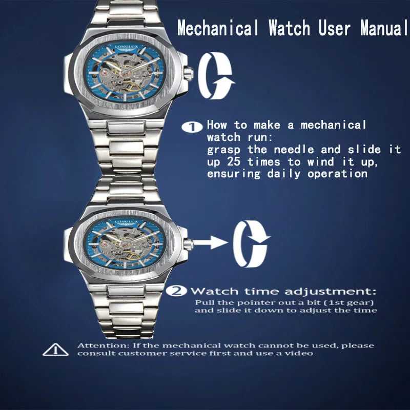 LONGLUX Men automatic mechanical watch luxury watches waterproof