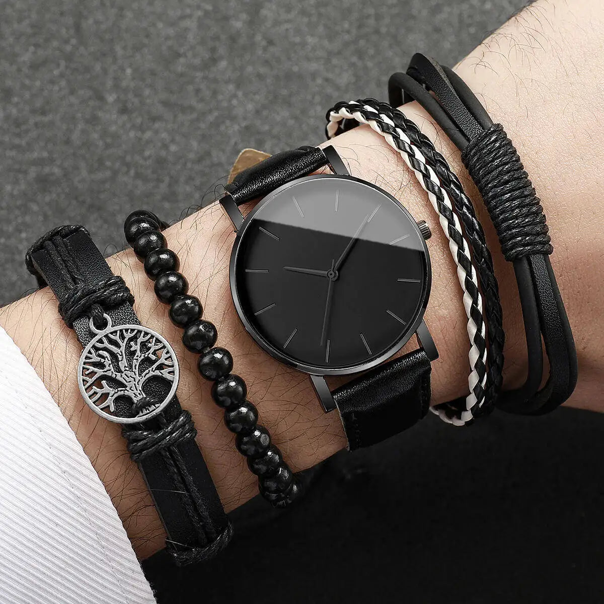 4/5PCS Fashion Leather Strap Men Business Watches
