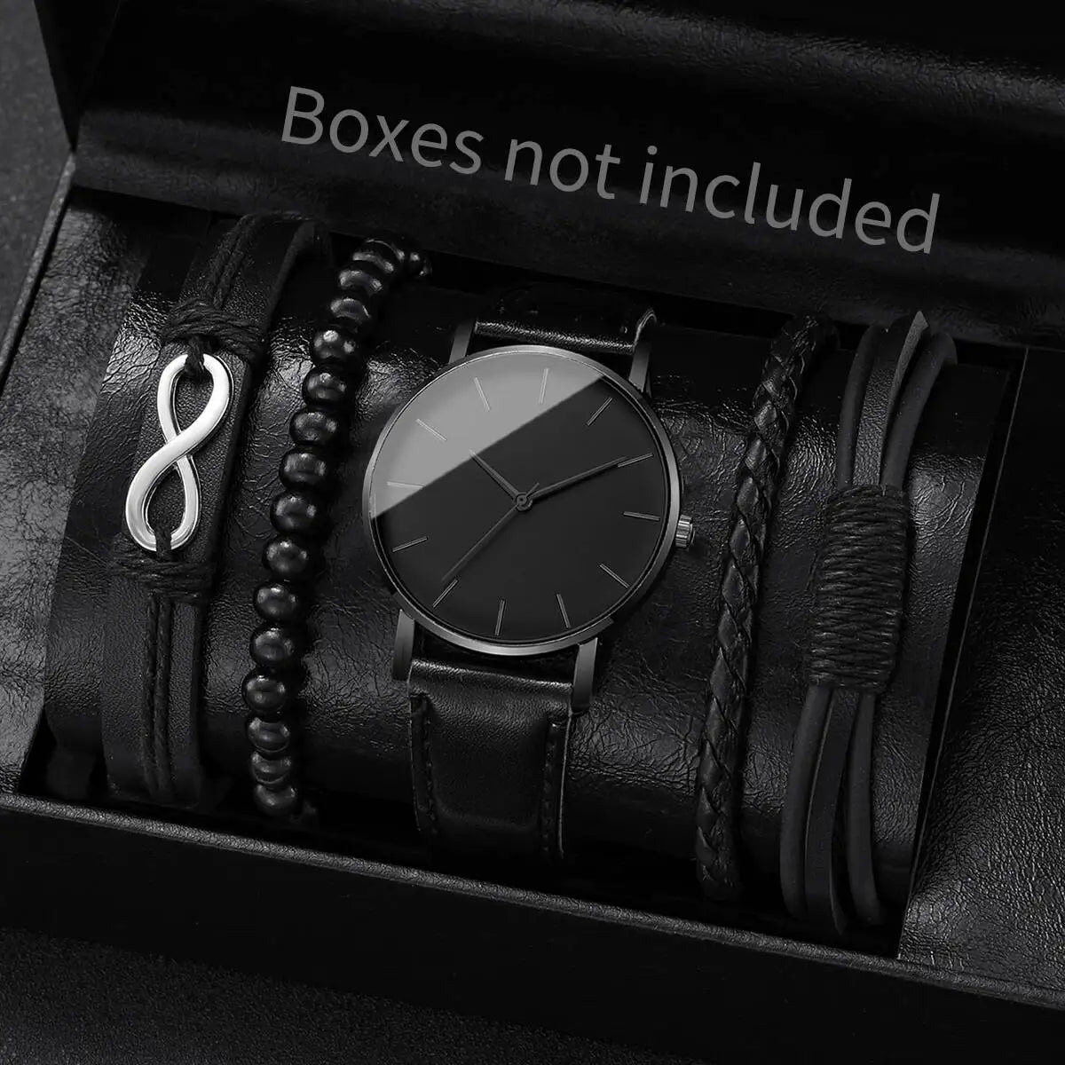 4/5PCS Fashion Leather Strap Men Business Watches