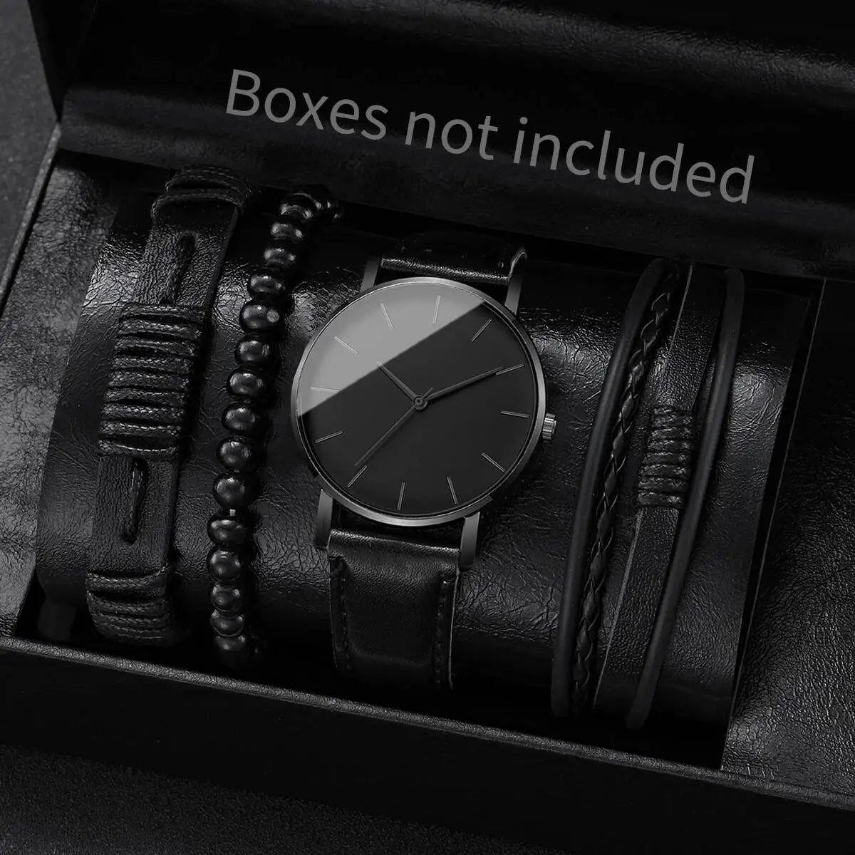 4/5PCS Fashion Leather Strap Men Business Watches