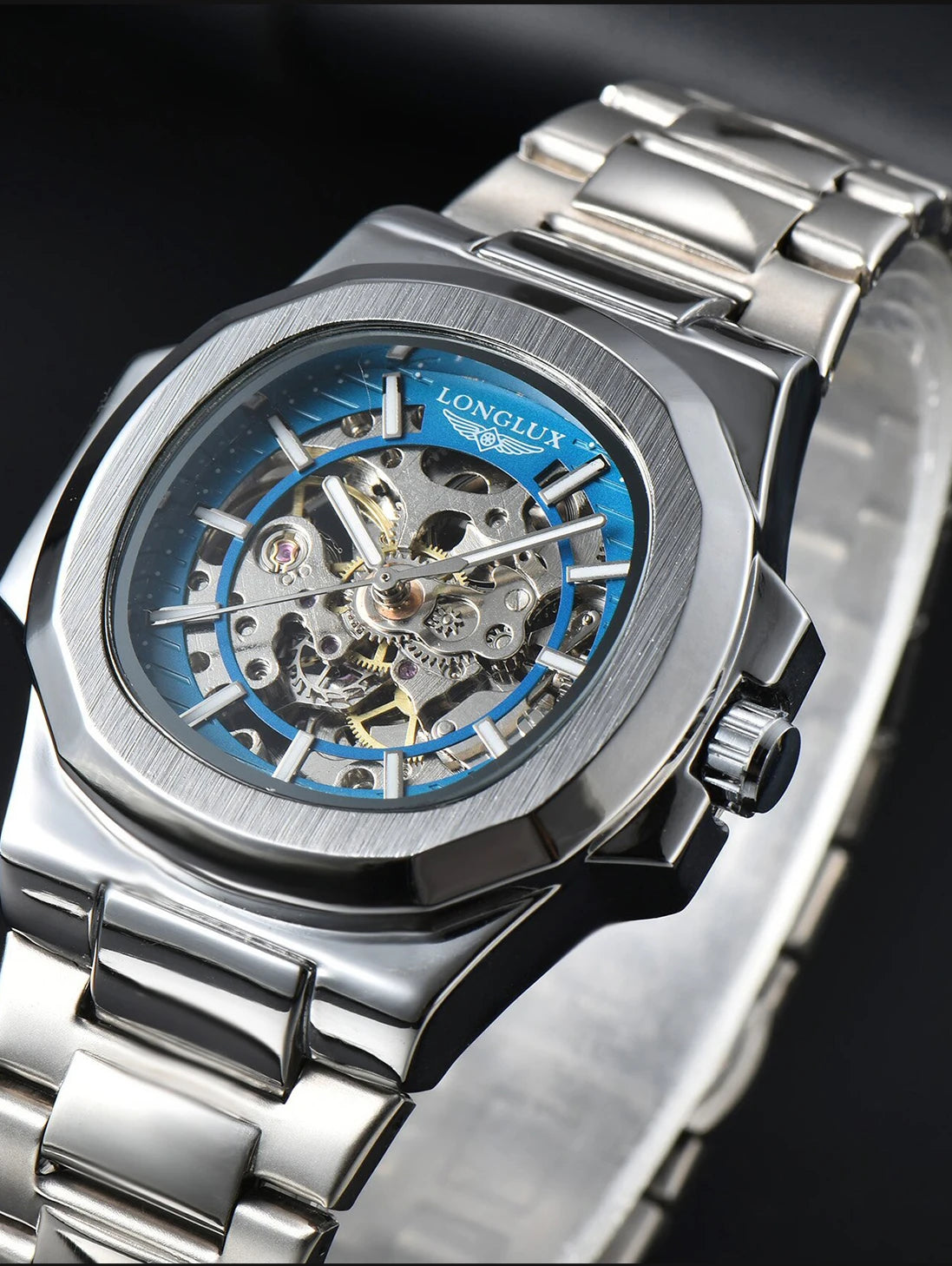 LONGLUX Men automatic mechanical watch luxury watches waterproof