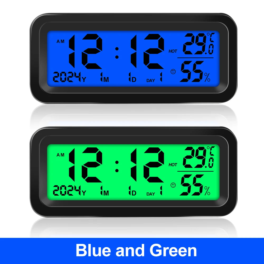 LCD Digital Car Clock Solar Power Temperature Humidity Gauge Backlight Automobiles Dashboard Clock Car Internal Accessories