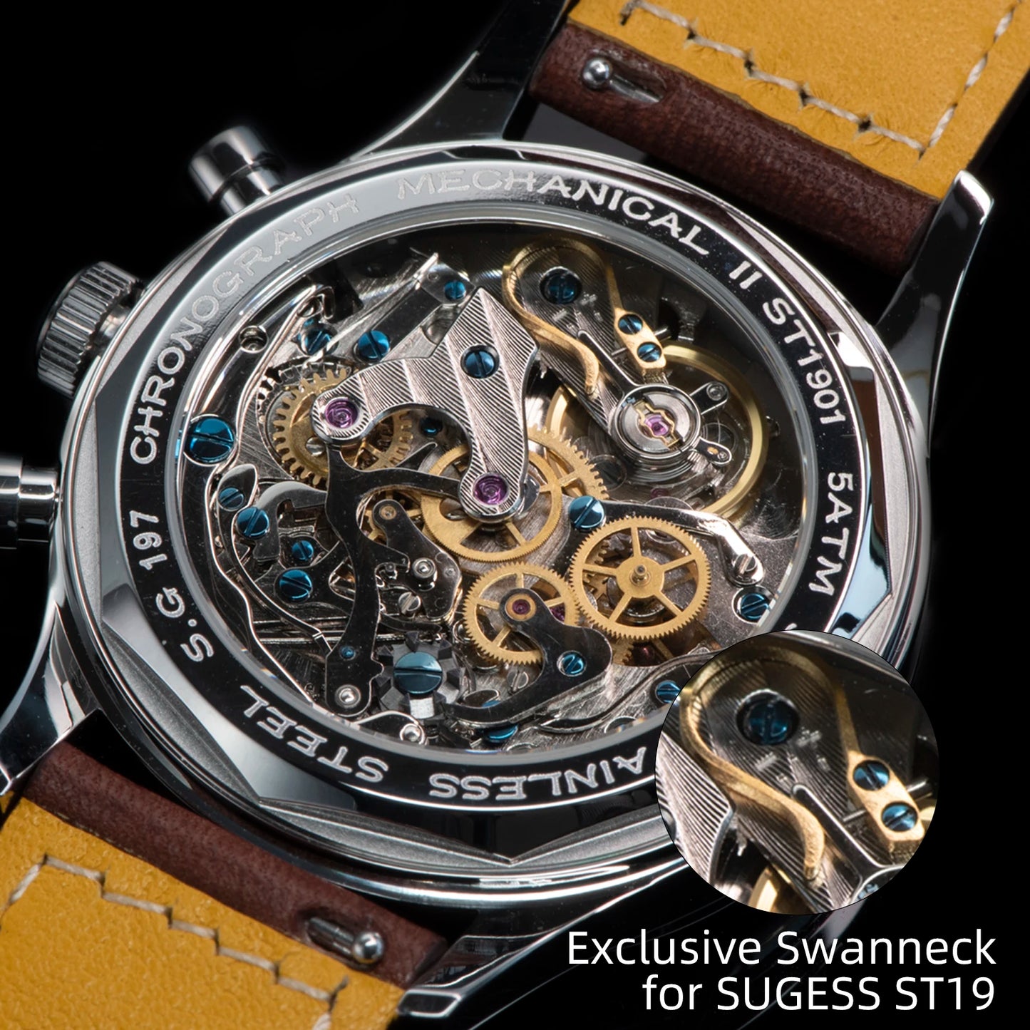 Sugess Pilot Watch Origin Movement Swanneck Wristwatch Mechanical