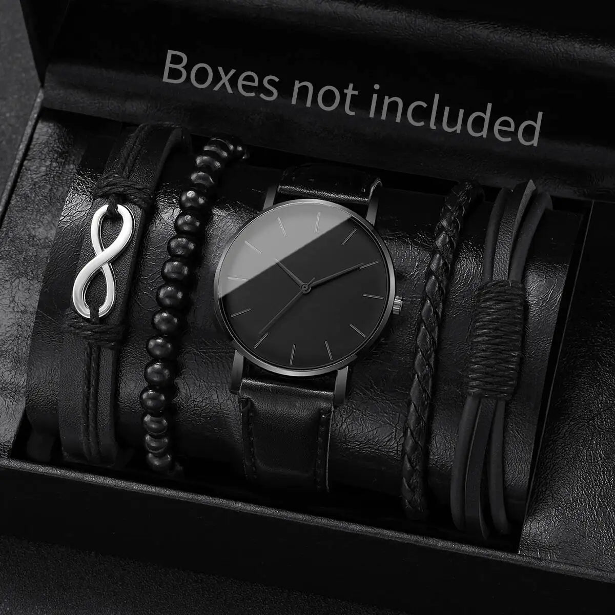 4/5PCS Fashion Leather Strap Men Business Watches