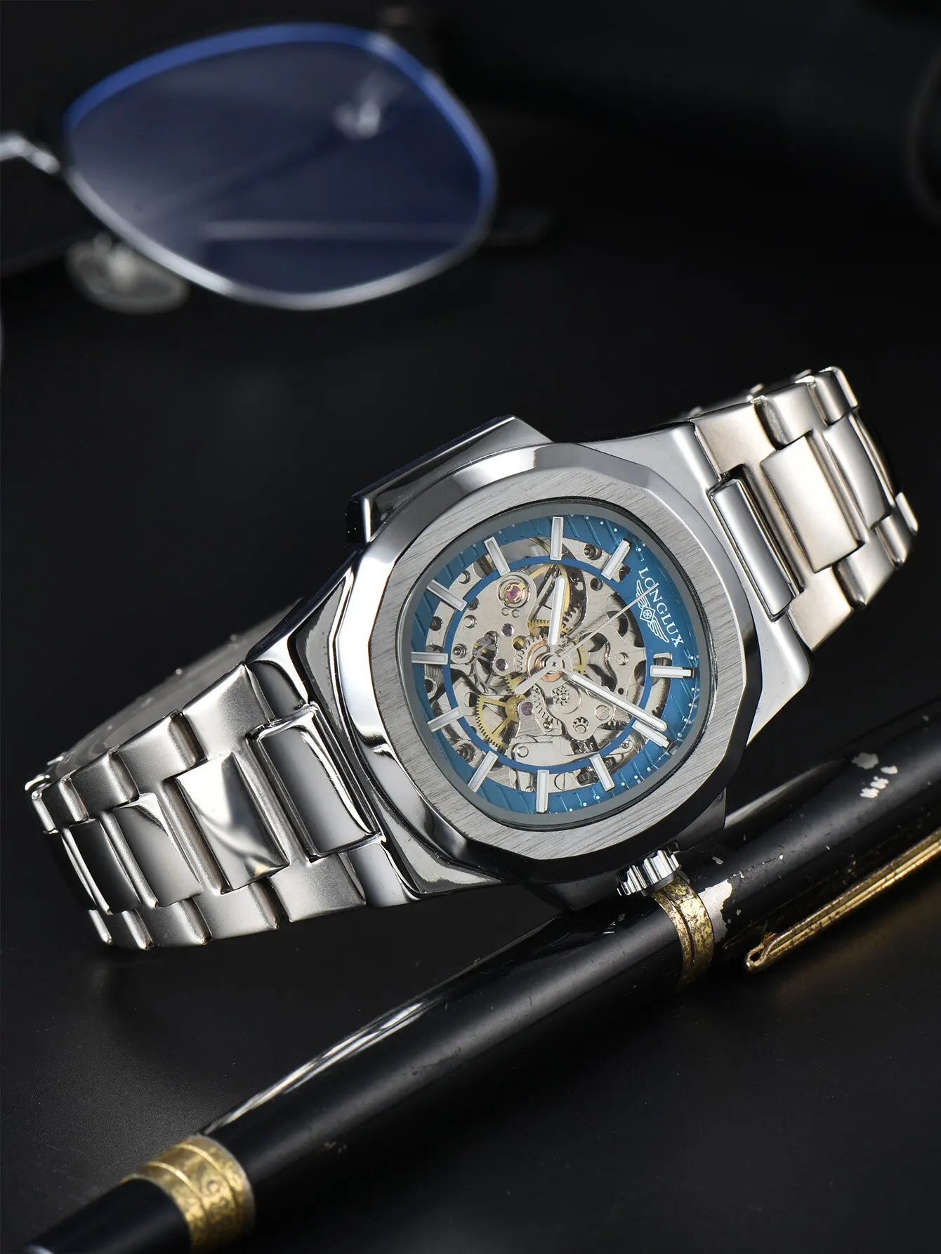 LONGLUX Men automatic mechanical watch luxury watches waterproof
