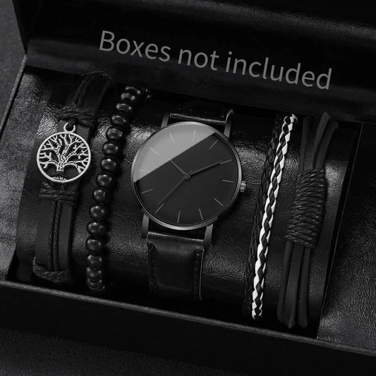 4/5PCS Fashion Leather Strap Men Business Watches