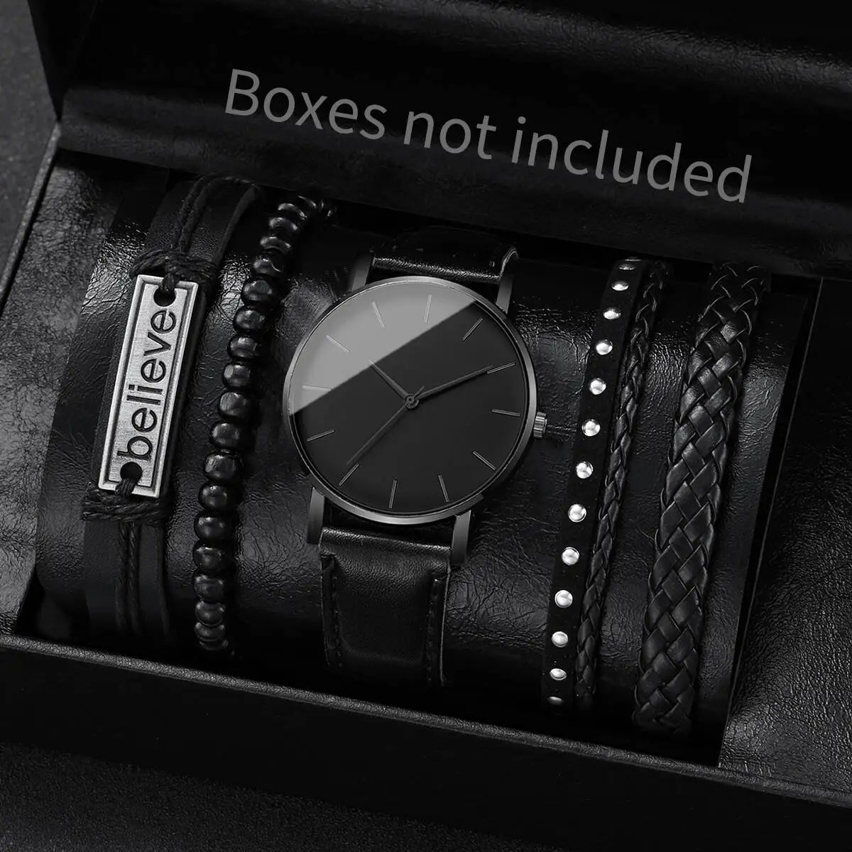 4/5PCS Fashion Leather Strap Men Business Watches