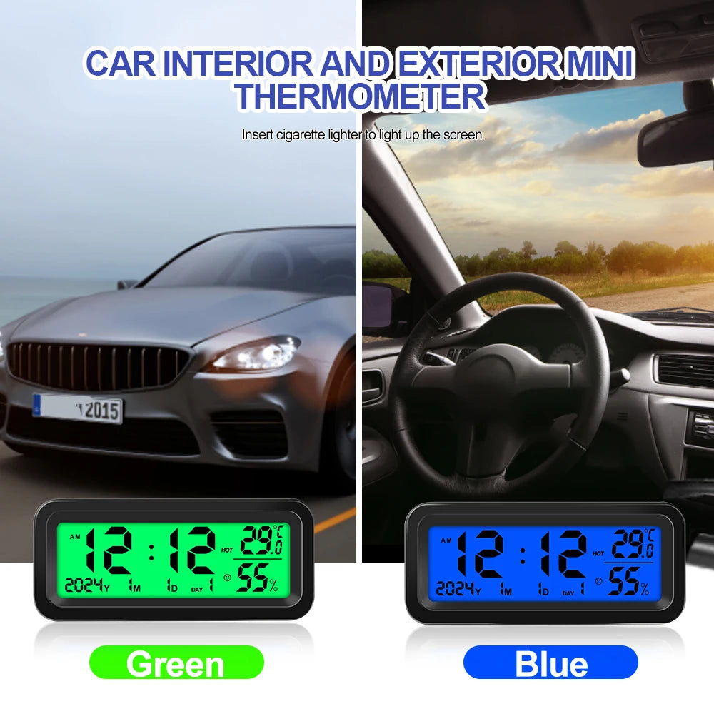 LCD Digital Car Clock Solar Power Temperature Humidity Gauge Backlight Automobiles Dashboard Clock Car Internal Accessories