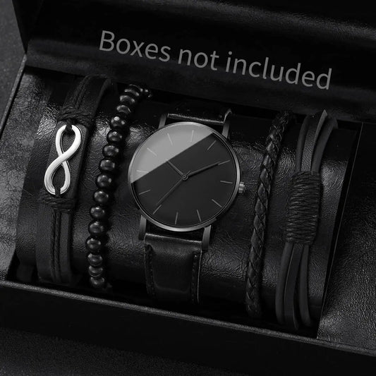 4/5PCS Fashion Leather Strap Men Business Watches