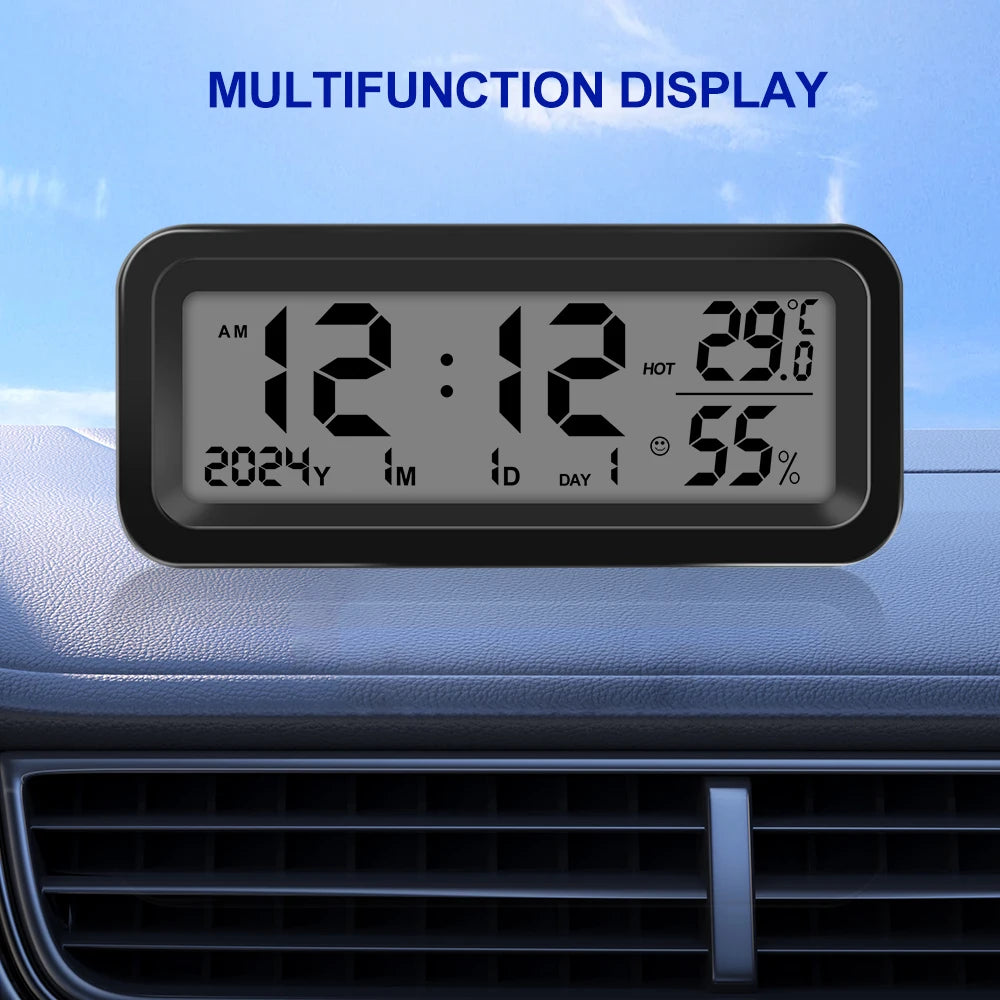 LCD Digital Car Clock Solar Power Temperature Humidity Gauge Backlight Automobiles Dashboard Clock Car Internal Accessories